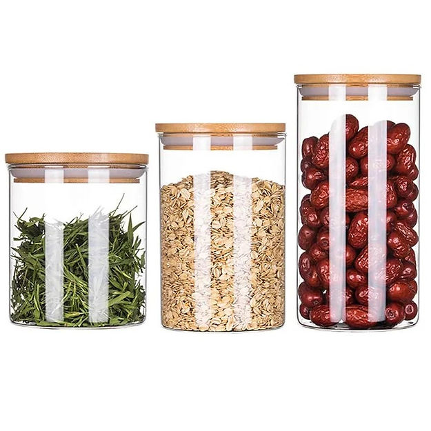 Glass Jars with Bamboo Wooden Airtight Lids (1000 ml)