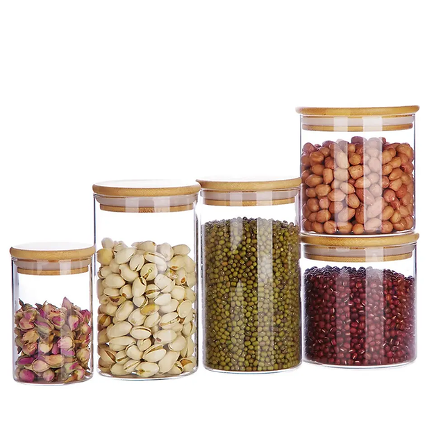 Glass Jars with Bamboo Wooden Airtight Lids (1000 ml)